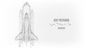 Shuttle launch from triangles and luminous points. Startup concept. Black-and-white. Vector Polygonal illustration. Low poly