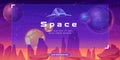 Shuttle in space cartoon web banner with spaceship