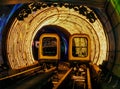 Shuttle trains in Bund Sightseeing Tunnel. Metro subway train in Shanghai City, China. Tunnel of lights under Huangpu River is one Royalty Free Stock Photo