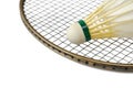 Shuttlecock on badminton racket Royalty Free Stock Photo