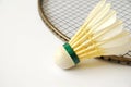 Shuttlecock on badminton racket Royalty Free Stock Photo