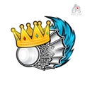 Shuttlecock with crown and blue wind trail. Sport logo isolated on white Royalty Free Stock Photo