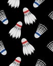 Shuttlecocks on a black background. Badminton. Seamless pattern. Sport and game. Summer fun