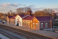 SHUYA, RUSSIA-APRIL 29, 2018: provincial railway station, arriving train, spring evening Royalty Free Stock Photo