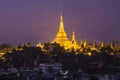 Shwedagon pagoda from the city at night