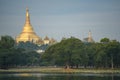 Shwedagon pagoda from kandawgyi lake, Yangon, Myanmar Royalty Free Stock Photo