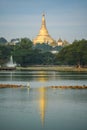 Shwedagon pagoda from kandawgyi lake, Yangon, Myanmar Royalty Free Stock Photo