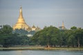 Shwedagon pagoda from kandawgyi lake, Yangon, Myanmar Royalty Free Stock Photo