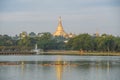 Shwedagon pagoda from kandawgyi lake, Yangon, Myanmar Royalty Free Stock Photo