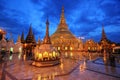 Shwedagon Pagoda with reflection and twilight