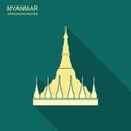 Shwedagon Pagoda in Yangon, Myanma symbol icon with long shadow