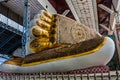 The feet of the colossal statue of reclining Buddha in Bago, Myanmar Royalty Free Stock Photo