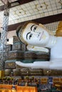 Golden reclining Buddha, or Shwethalyaung Buddha. Bago. Myanmar Royalty Free Stock Photo