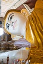 Shwethalyaung Reclining Buddha. Shwe Thar Layung Pagoda. Bago, Myanmar. Burma. A huge statue of the reclining Buddha.