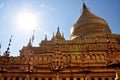 Shwezigon Pagoda Paya pagoda chedi temple for burmese people and foreign traveler travel visit respect praying in Nyaung U town at Royalty Free Stock Photo