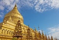 Shwezigon Pagoda(Paya) with flying doves in Bagan Royalty Free Stock Photo