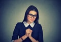 Shy anxious woman looking down Royalty Free Stock Photo