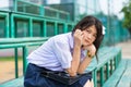 Shy Asian Thai schoolgirl student in high school uniform educati Royalty Free Stock Photo