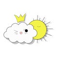 Shy cloud template with smile and sun. Isolated on a white background for children`s parties.