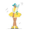 cute shy fairy with blue hair in a yellow dress Royalty Free Stock Photo