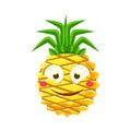 Shy funny pineapple emoticon. Cute cartoon emoji character vector Illustration Royalty Free Stock Photo