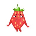 Shy funny strawberry. Cute cartoon emoji character vector Illustration Royalty Free Stock Photo