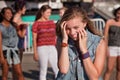 Shy Giggling Girl at Park Royalty Free Stock Photo