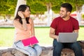 Shy girl flirting with a guy Royalty Free Stock Photo