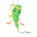 Shy green cartoon flirty humanized pen character vector Illustration