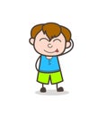 Shy Kid Face Savoring Delicious Food - Cute Cartoon Boy Illustration
