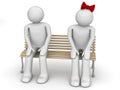 Shy man and woman on a bench Royalty Free Stock Photo