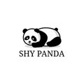 Shy panda cartoon logo designs vector, lazy panda animal care vector design illustrations