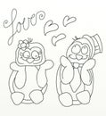 Penguins in love  Christmas coloring page Royalty Free Stock Photo