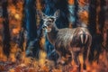 A shy and timid deer in the woods. Generative AI