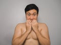 Shy topless man. Royalty Free Stock Photo