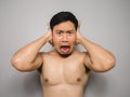 Shy topless man. Royalty Free Stock Photo