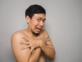 Shy topless man. Royalty Free Stock Photo