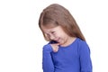 Shying little girl holding finger on chin Royalty Free Stock Photo