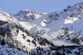 Shymbulak gorge and mountains with ski slopes. Winter mountains landscape. Royalty Free Stock Photo