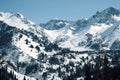 Shymbulak gorge and mountains with ski slopes. Winter mountains landscape. Royalty Free Stock Photo