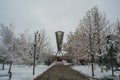 SHYMKENT, KAZAKHSTAN - DECEMBER 09, 2023: Monument Altyn Shanyrak in Independence Park in Shymkent city in Kazakhstan in