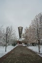 SHYMKENT, KAZAKHSTAN - DECEMBER 09, 2023: Monument Altyn Shanyrak in Independence Park in Shymkent city in Kazakhstan in