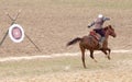 Shymkent, KAZAKHSTAN - 22 March 2017: Celebration of the Kazakh holiday NARIYZ. Archery from a horse