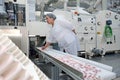 Shymkent, Kazakhstan - 03.12.2020 : Rakhat confectionery factory. Employees are engaged in packaging marmalade candies Royalty Free Stock Photo