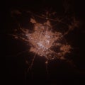 Shymkent Kazakhstan street lights map. Satellite view on modern city at night. Imitation of aerial view on roads network. 3d