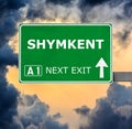 SHYMKENT road sign against clear blue sky Royalty Free Stock Photo