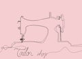 Tailor vector logo. Single black line drawing sewing machine logo template. Fashion logo. Continuous line freehand drawing sewing