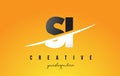 SI S I Letter Modern Logo Design with Yellow Background and Swoosh.