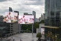 Siam Paragon shopping mall in Bangkok, Thailand with two large advertisement screen outside