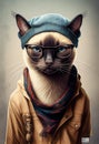 Siamese fashionable Hipster cat portrait.